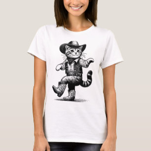 T-shirt Chat Avec Cowboy Casquette Et Bottes Cowgirl Weste
