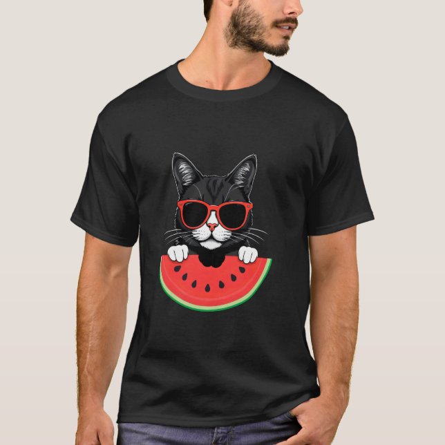 T-shirt Chat avec des lunettes de soleil mangeant de la pa (Devant)