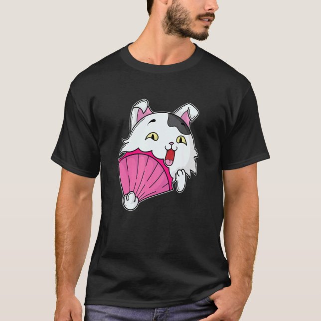 T-shirt Chat avec éventail rose (Devant)