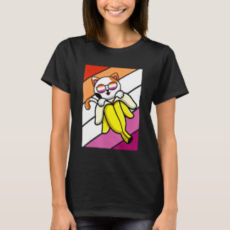 T-shirt Chat Avec Fierté de Banane Drapeau Lesbien LGBTQ F