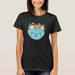 T-shirt Chat Avec Fleur Tête De Fleur Feu Fleur Chat Plan