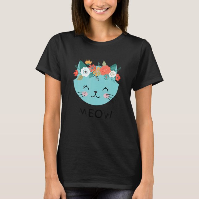 T-shirt Chat Avec Fleur Tête De Fleur Feu Fleur Chat Plan (Devant)
