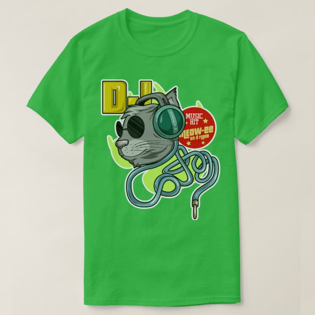 T-shirt Chat avec lunettes de soleil comme DJ avec casque (Design devant)