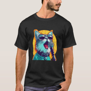 T-shirt Chat avec Lunettes de Soleil et Micro pour Amis du
