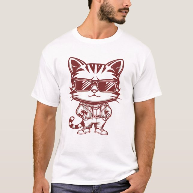 T-shirt Chat Avec Lunettes De Soleil Et Pose Confiante (Devant)