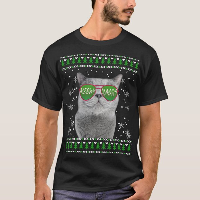T-shirt Chat avec lunettes de soleil Meowo laide pull de N (Devant)