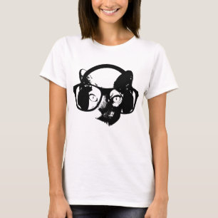 T-shirt Chat avec lunettes écoutant des écouteurs de musiq