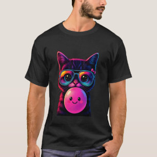 T-shirt Chat Avec Lunettes Qui Gonfle Un Bubble Gum