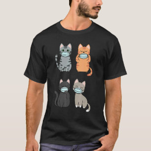 T-shirt Chat Avec Masques De Visage Orange Noir Gris Drôle