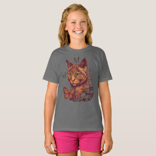 T-shirt Chat avec papillons Monarch