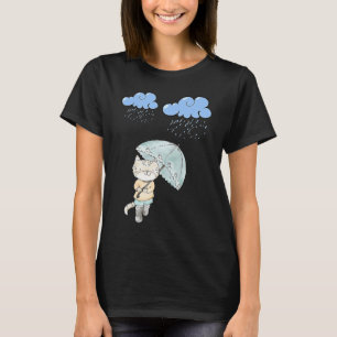 T-shirt Chat Avec Parapluie Dans Le Chat De Pluie