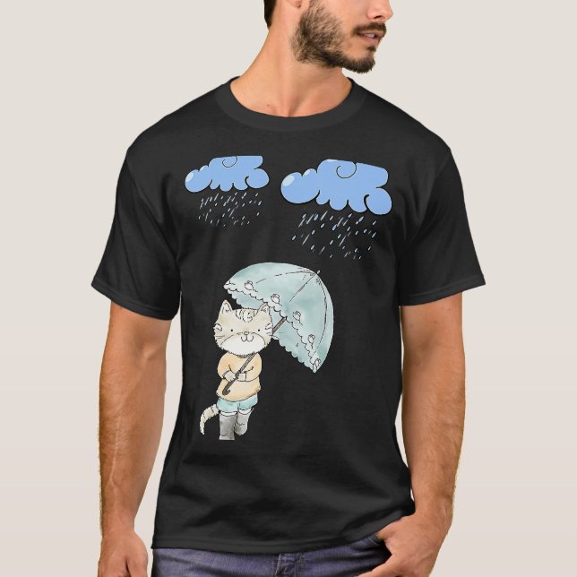 T-shirt Chat Avec Parapluie Dans Le Chat De Pluie (Devant)