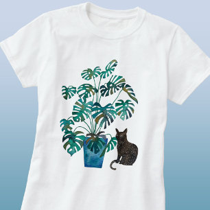 T-shirt Chat avec Plante Monstera Aquarelle