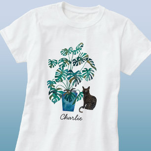 T-shirt Chat avec Plante Monstera Aquarelle personnalisée