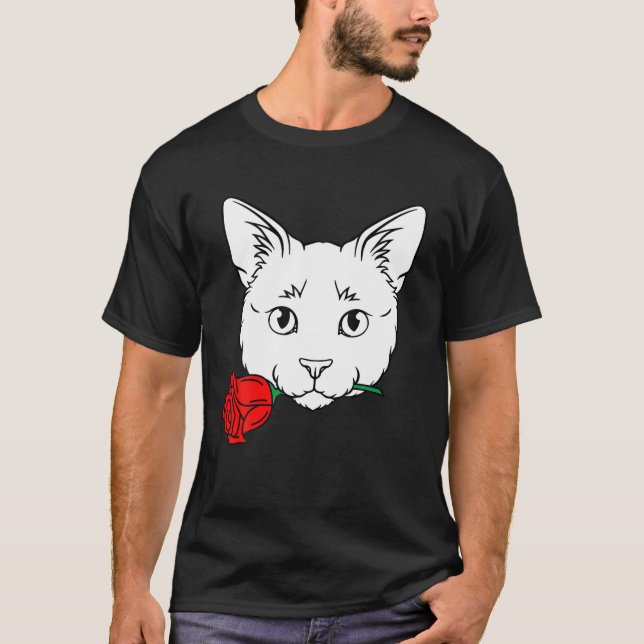 T-shirt Chat avec Rose Valentines Jour Mignonne V Jour Kit (Devant)