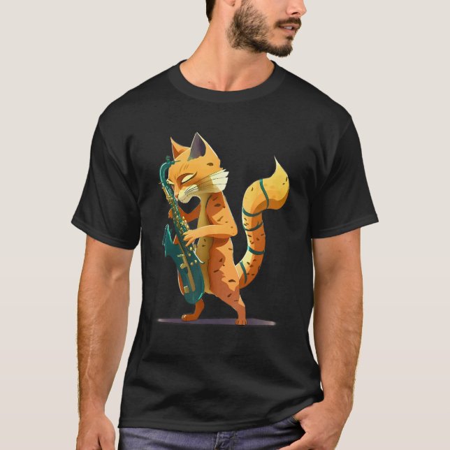 T-shirt Chat avec saxophone (Devant)