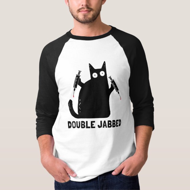 T-shirt Chat Avec Seringues, Double Jabbed, Entièrement Va (Devant)