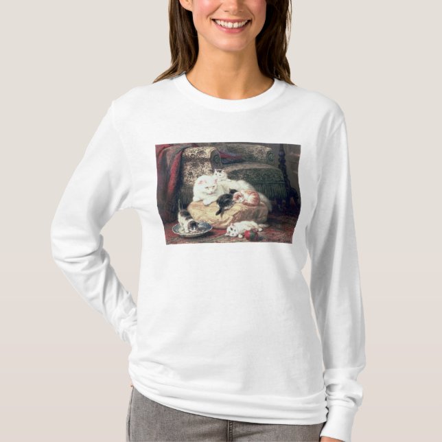 T-shirt Chat avec ses chatons sur un coussin (Devant)