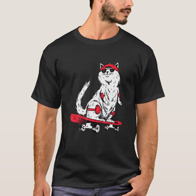 T-shirt Chat avec skateboard Kitten Skater (Devant)