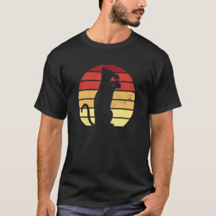 T-shirt Chat Avec Soleil Rétro Buvant Du Vin