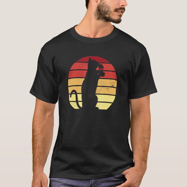 T-shirt Chat Avec Soleil Rétro Buvant Du Vin (Devant)