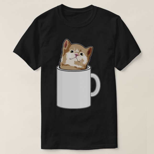 T-shirt Chat avec tasse de café (Design devant)