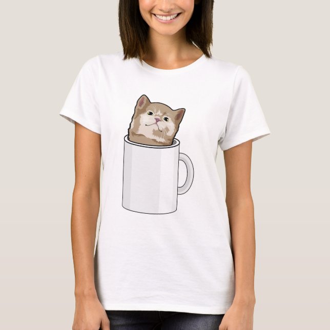 T-shirt Chat avec tasse de café (Devant)