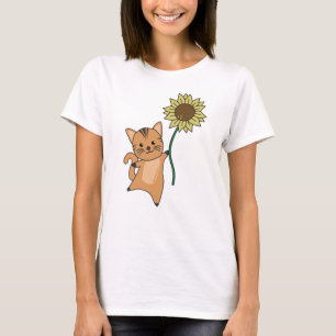 T-shirt Chat Avec Tournesol Mets Animaux Pour Enfants