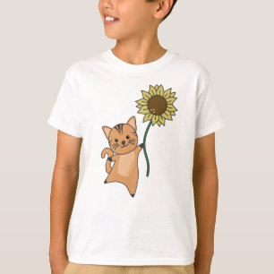 T-shirt Chat Avec Tournesol Mets Animaux Pour Enfants