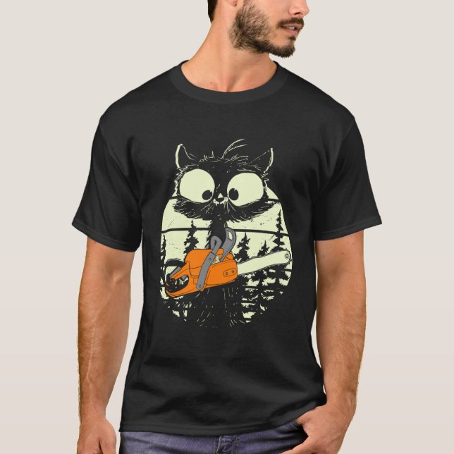 T-shirt Chat Avec Tronçonneuse Mignon Bûcheron Sylviculteu (Devant)