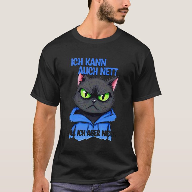 T-shirt Chat avec une expression grincheuse - ich kann auc (Devant)