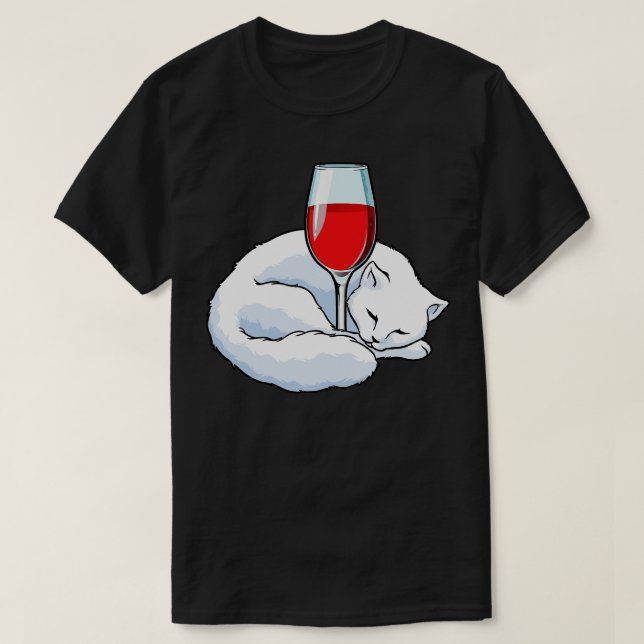 T-shirt Chat Avec Verre De Vin Rouge (Design devant)