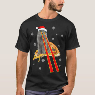 T-shirt Chat Avec Yeux Laser Drôle Pizza Chat Noël T-Sh