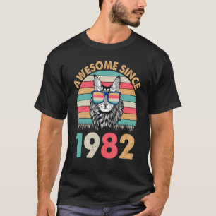 T-shirt Chat Awesome Depuis 1982 Joyeux Anniversaire Pour