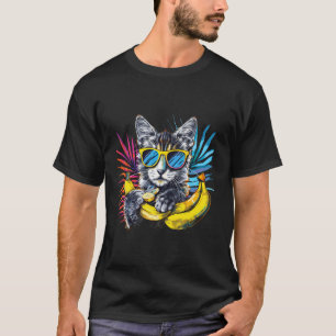 T-shirt Chat Banane Lunettes de Soleil Colorées Illustrati