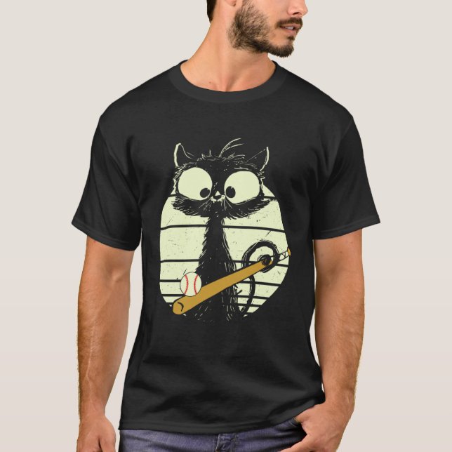 T-shirt Chat Baseball Joueur de Baseball Chat Mignon Drôle (Devant)