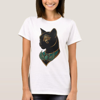 T-shirt Chat Bastet égyptien ancien avec collier Scarab -