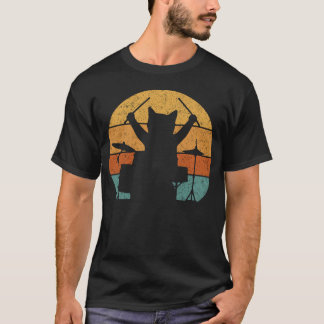 T-shirt Chat Batterie Batterie Batteur Chat Jouant Musique