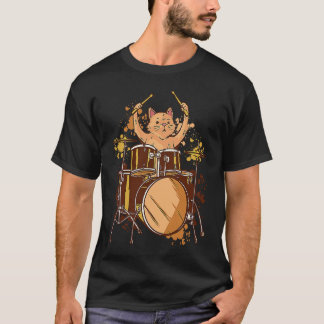 T-shirt Chat batteur coloré MusiqueChat réaliste jouant de