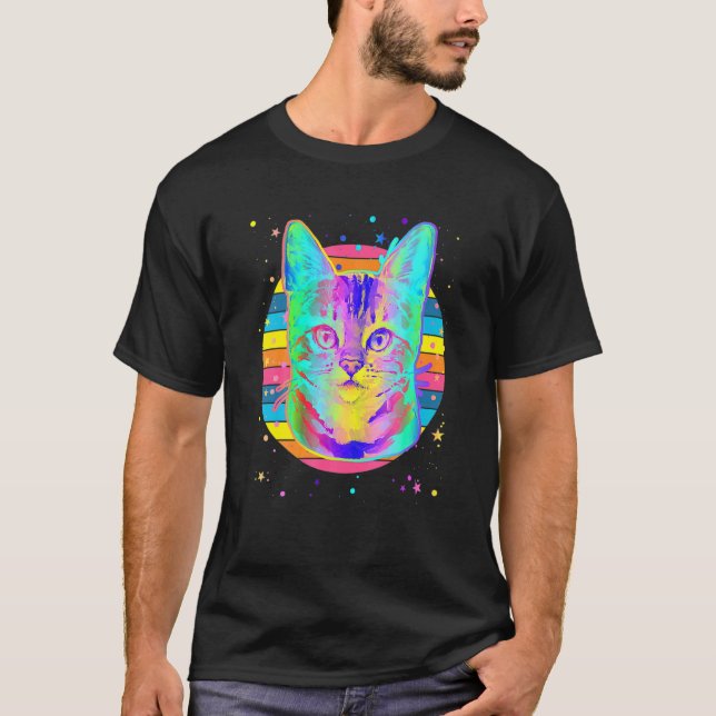 T-shirt Chat Bengal Arc-en-ciel Espace Noir (Devant)