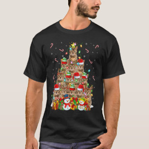 T-shirt Chat Bengal Éclairage de Noël Arbre Père Noël Chat