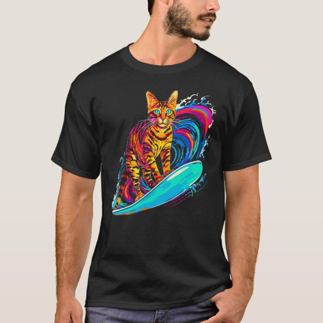 T-shirt Chat Bengal Surfeur (Devant)