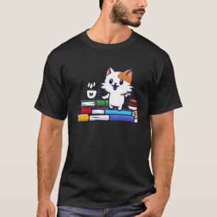 T-shirt Chat bibliophile Félin mignon et café