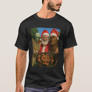 T-shirt Chat Bigfoot Alien Père Noël Braai BBQ Noël Selfie