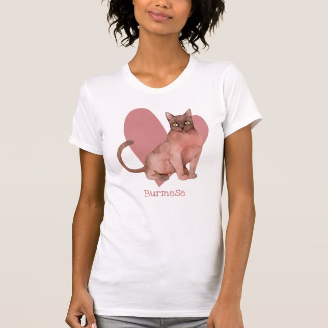T-shirt Chat birman Aquarelle Kitty Coeur rose (Devant)