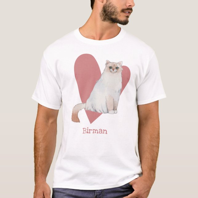 T-shirt Chat Birman Aquarelle Kitty Coeur rose (Devant)