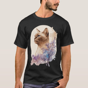 T-shirt Chat birman Fleur de cerisier japonais Aquarelle