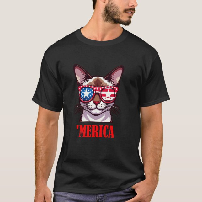 T-shirt Chat birman Merica 4 juillet Drapeau américain (Devant)