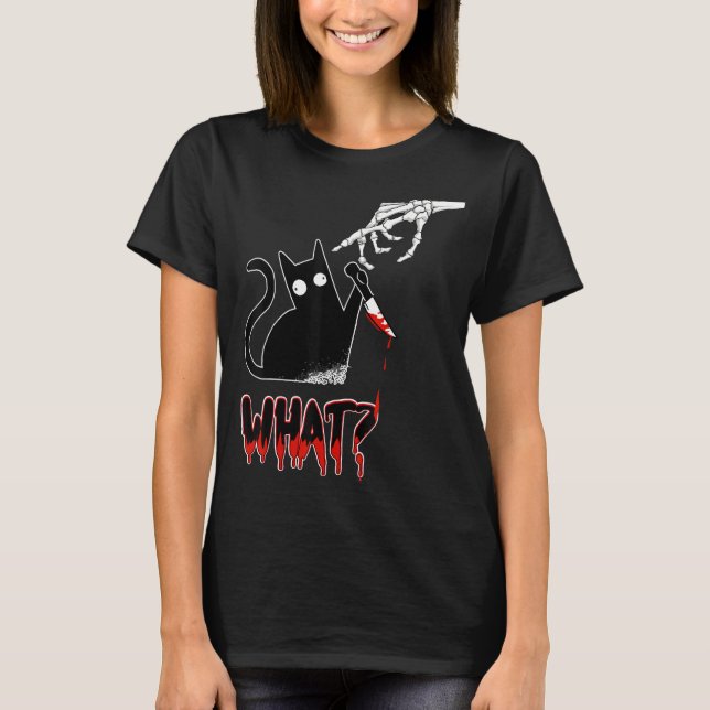 T-shirt Chat Black Lover Skeleton main Meurtre Chat Knif W (Devant)