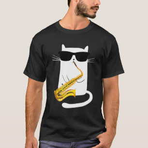 T-shirt Chat blanc amusant portant des lunettes de soleil 